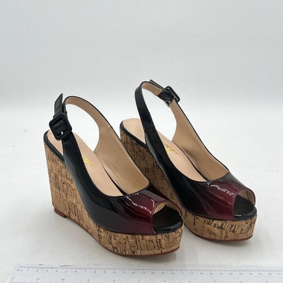 FOWT Summer Fashion Burnished Patent Leather Platform Black Wedges for Women Com - Picture 4 of 8